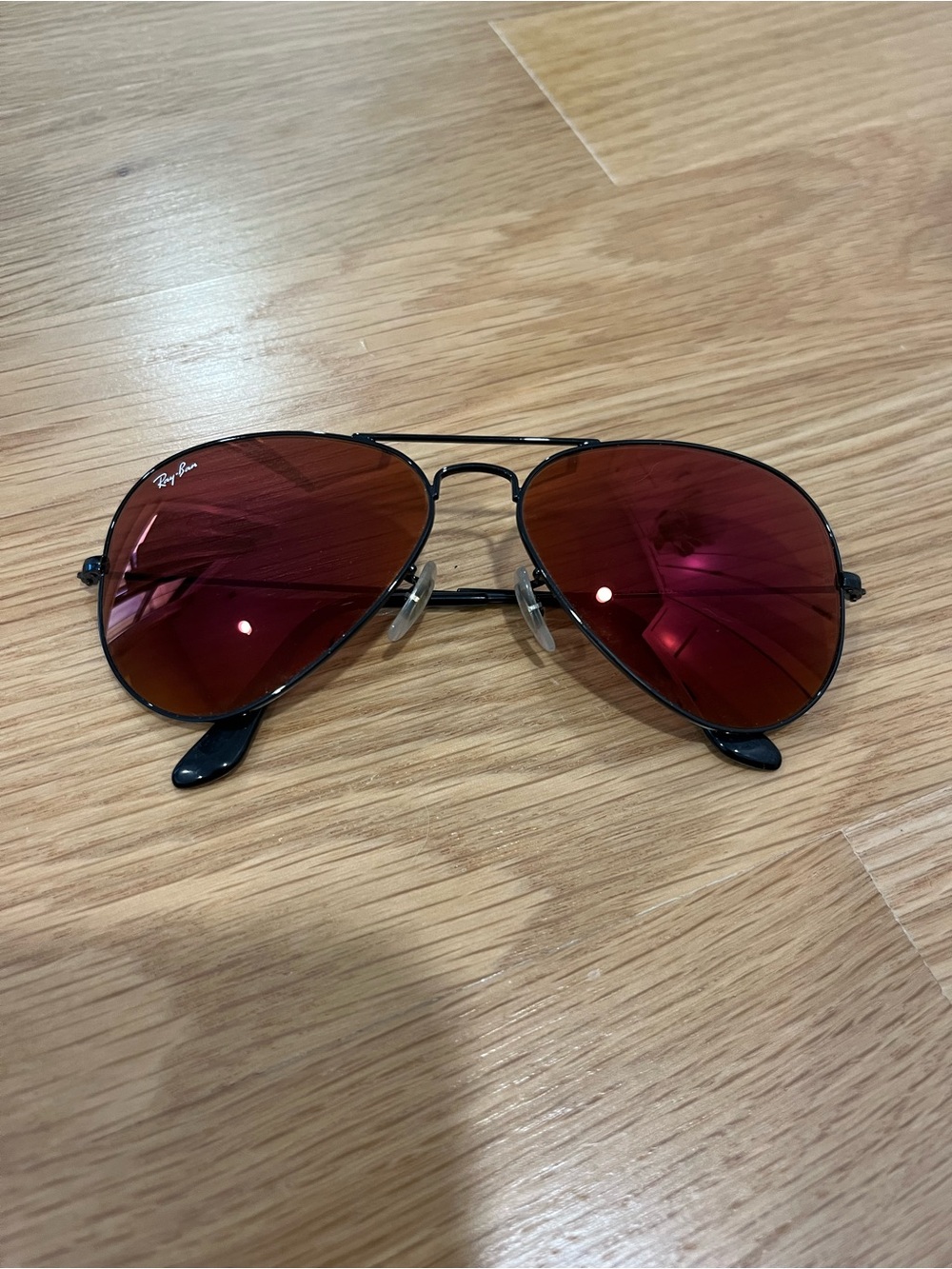 Ray-Ban Aviator Large Black Frame Sunglasses with Red Gradient Lenses